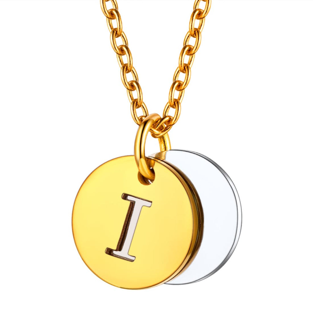 Custom Engraved Two-Tone A-Z Initial Necklace 18K Gold Plated 