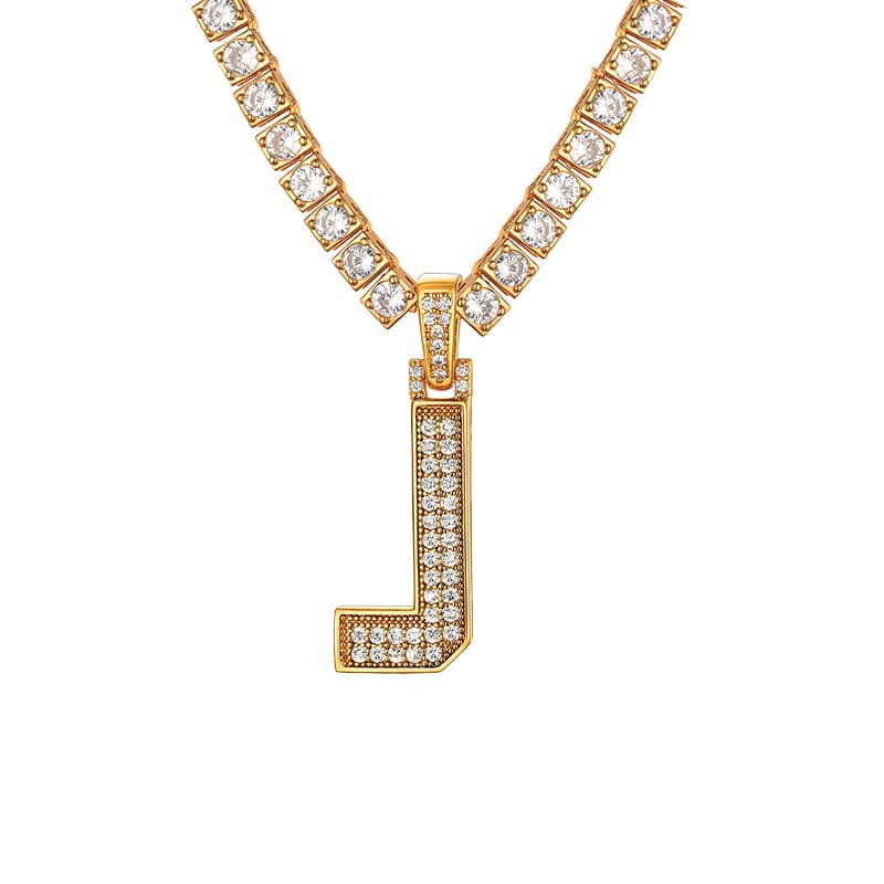 Personalized Gold Plated Full Cubic Zirconia A-Z Letter Initial Necklace 