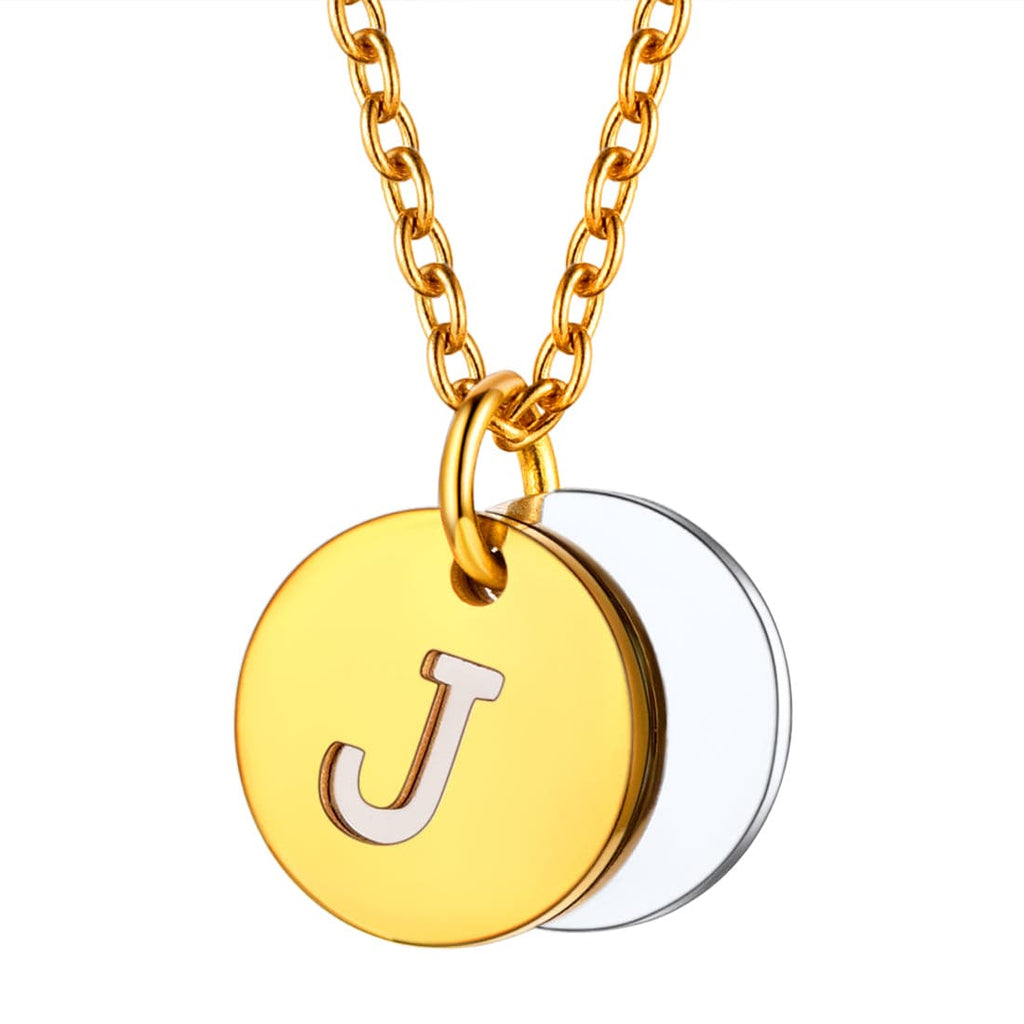 Custom Engraved Two-Tone A-Z Initial Necklace 18K Gold Plated 