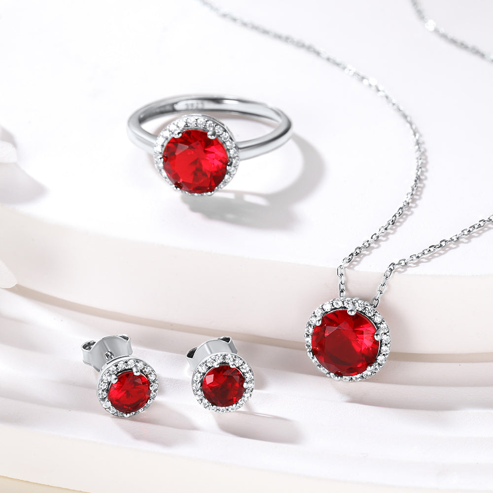 U7 Jewelry S925 Birthstone Jewelry Set Round Necklace Earrings Ring 