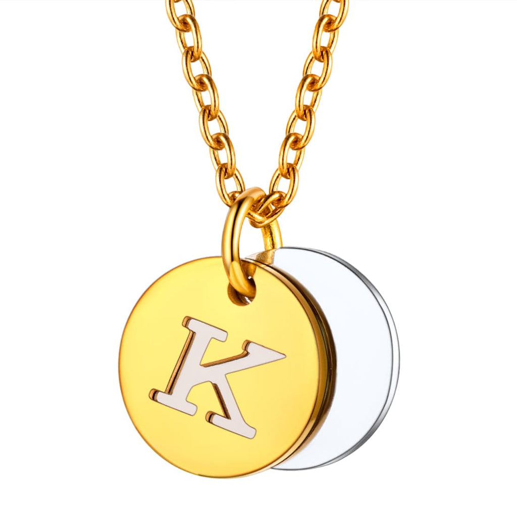 Custom Engraved Two-Tone A-Z Initial Necklace 18K Gold Plated 