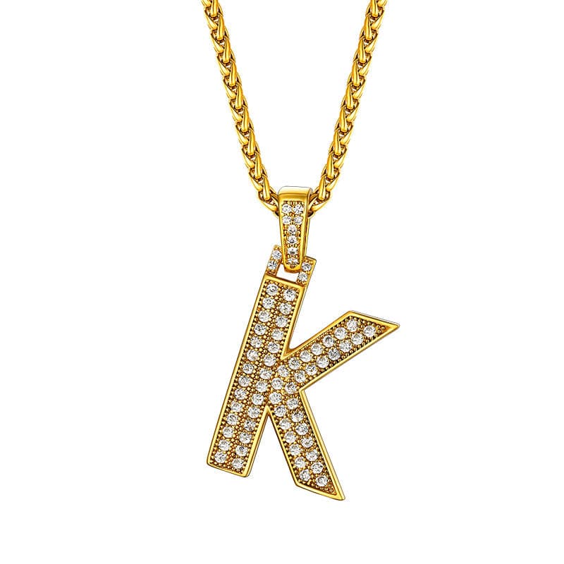 Personalized Gold Plated Full Cubic Zirconia A-Z Letter Initial Necklace 