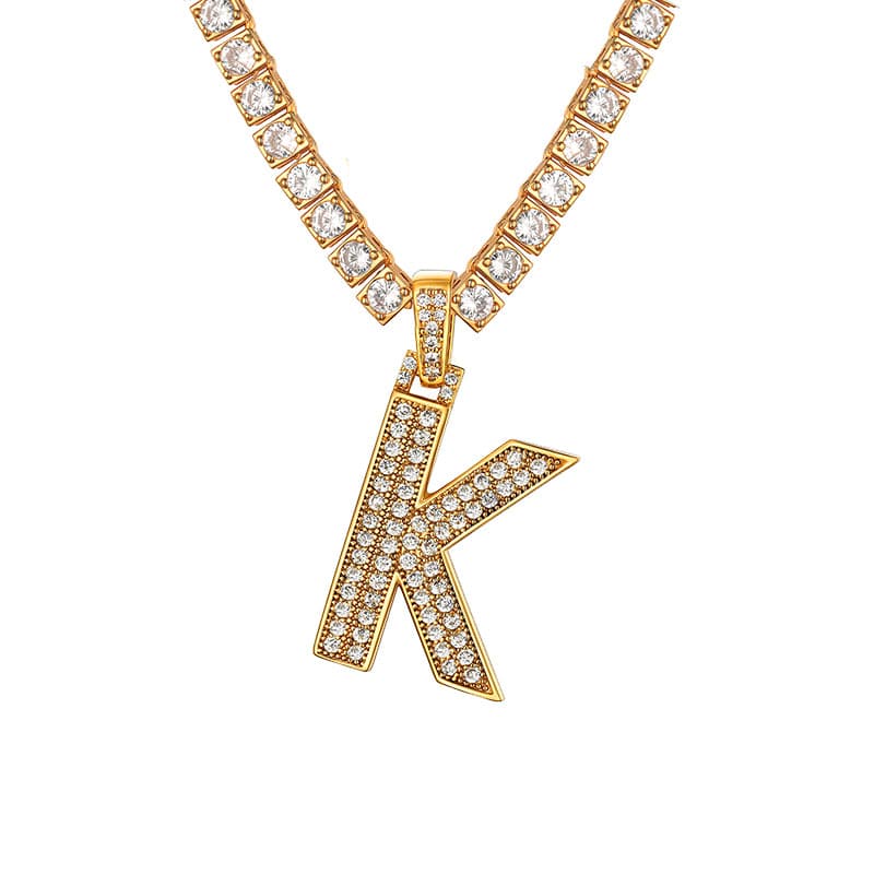 Personalized Gold Plated Full Cubic Zirconia A-Z Letter Initial Necklace 