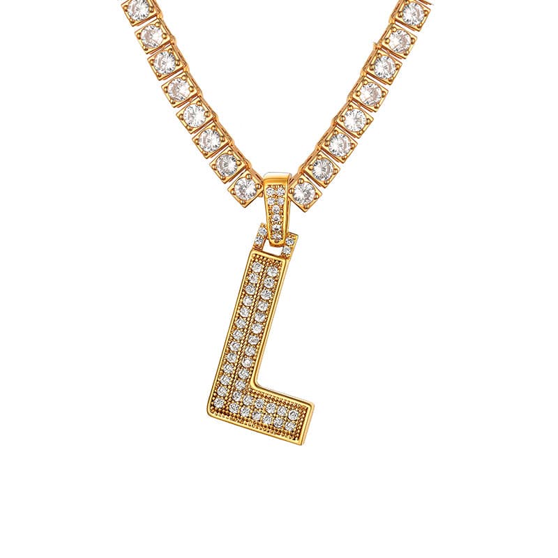 Personalized Gold Plated Full Cubic Zirconia A-Z Letter Initial Necklace 