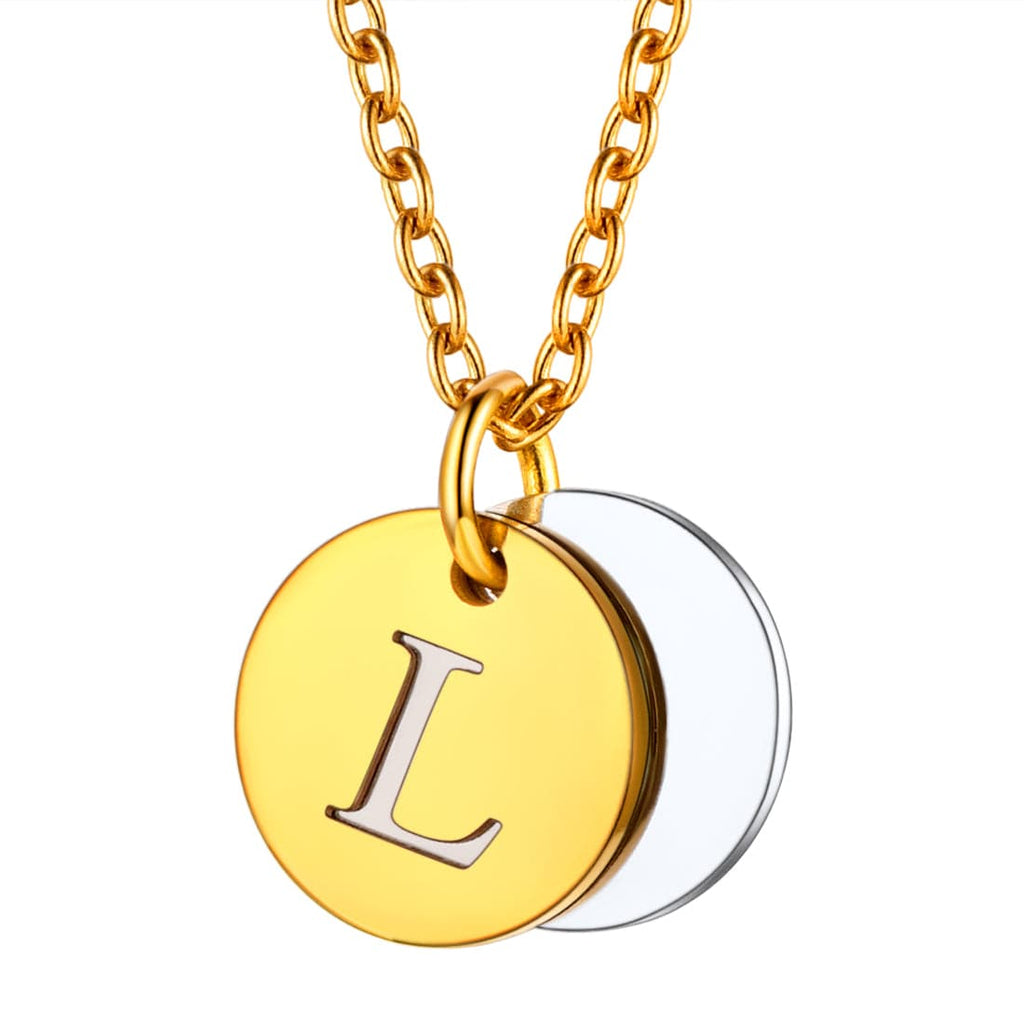 Custom Engraved Two-Tone A-Z Initial Necklace 18K Gold Plated 