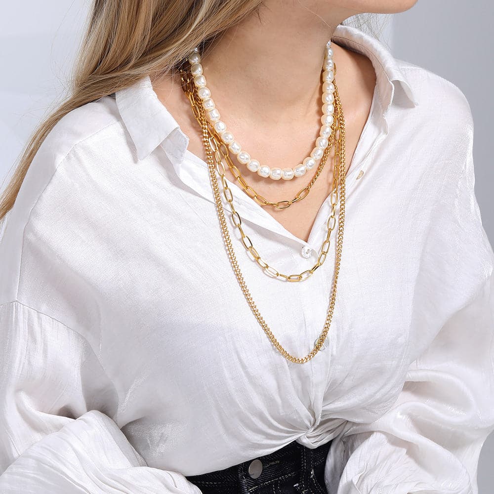 U7 Jewelry Layered Necklace Set Pearl / Multi-layer Chains Stacking Necklace 