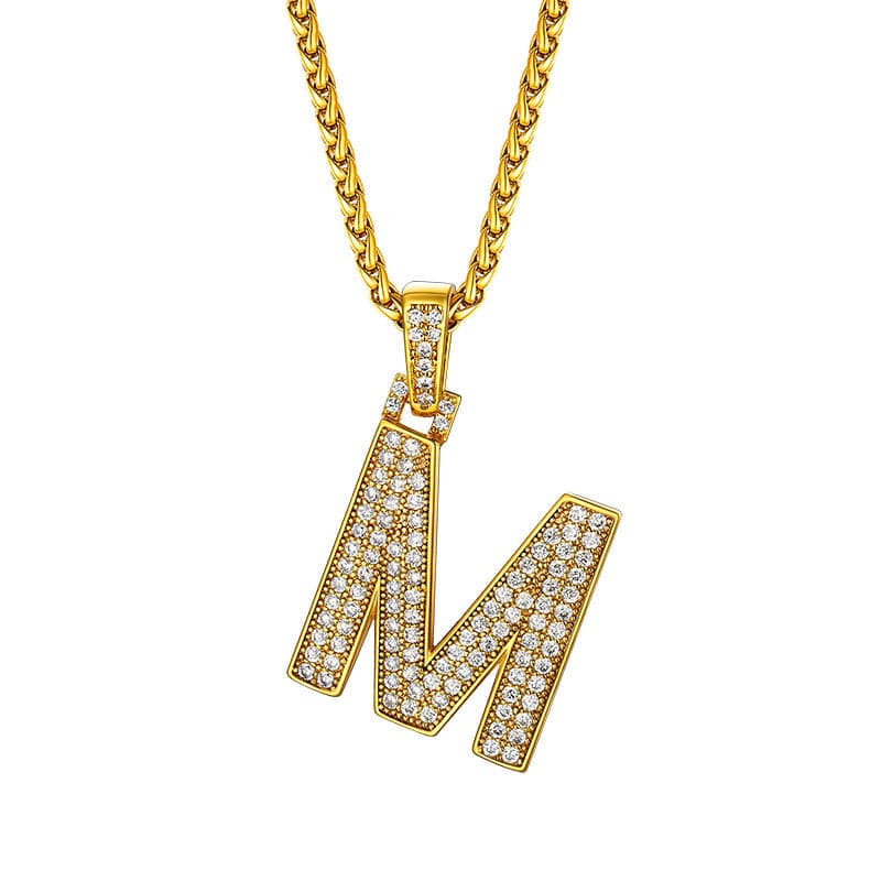 Personalized Gold Plated Full Cubic Zirconia A-Z Letter Initial Necklace 