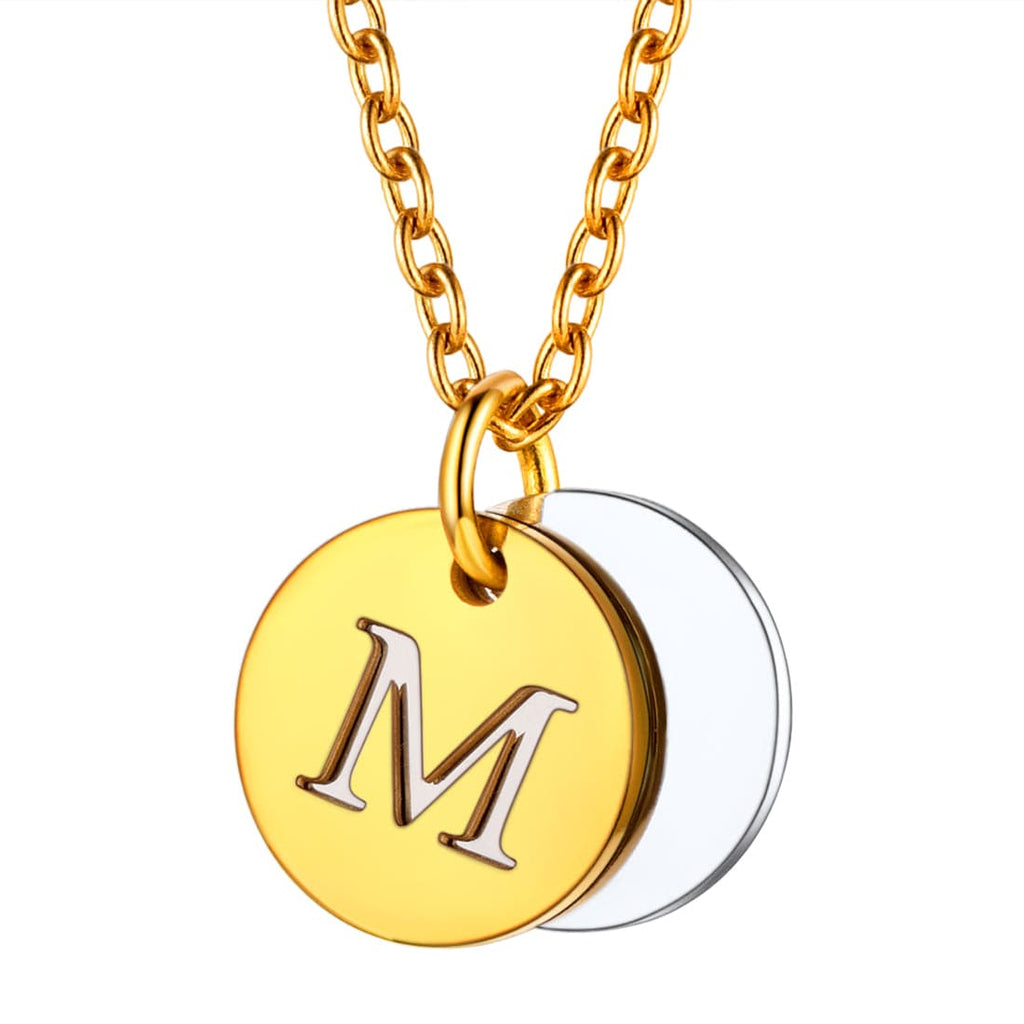 Custom Engraved Two-Tone A-Z Initial Necklace 18K Gold Plated 