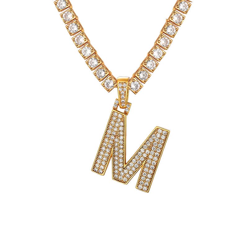 Personalized Gold Plated Full Cubic Zirconia A-Z Letter Initial Necklace 