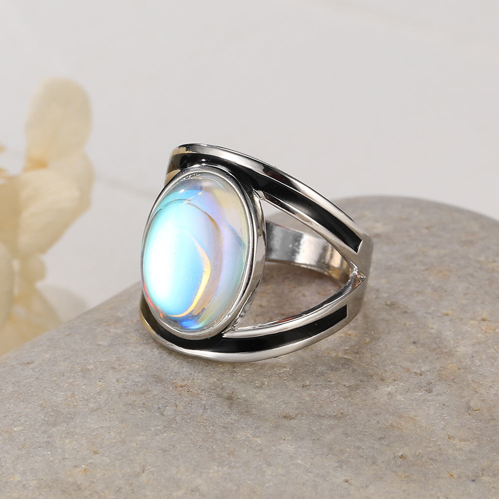 Moonstone Ring Engagement Ring Platinum Plated 