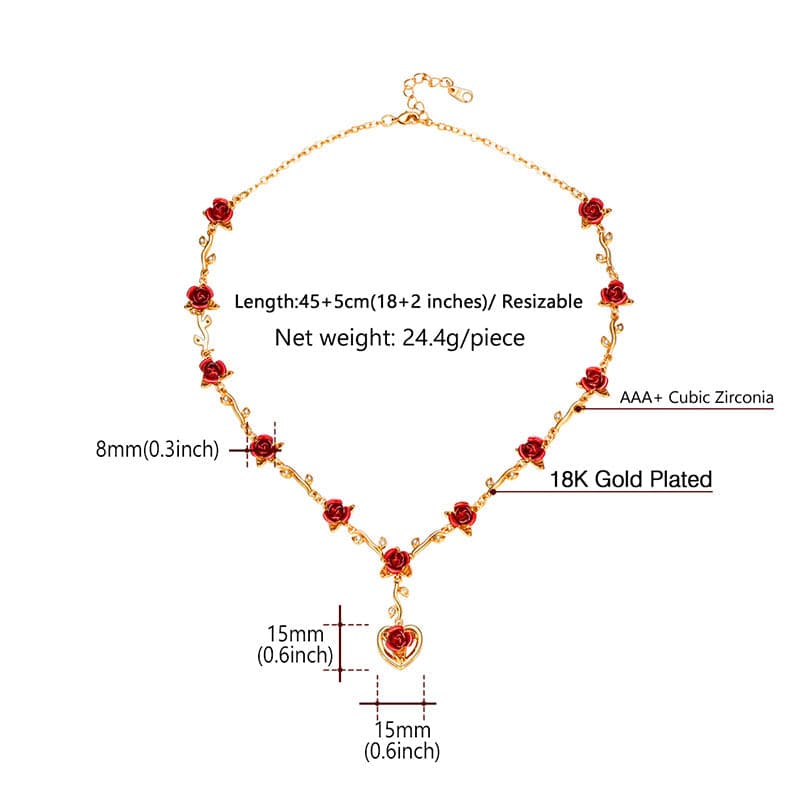 Classic Romantic Dozen Red Roses Charm Pendant Necklace for Women 