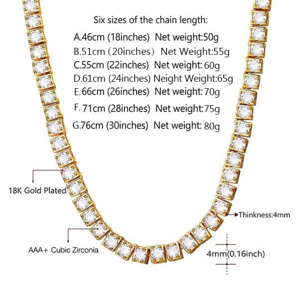 Gold Chain For Men Women 4MM CZ Square Link Tennis Chain Necklace 