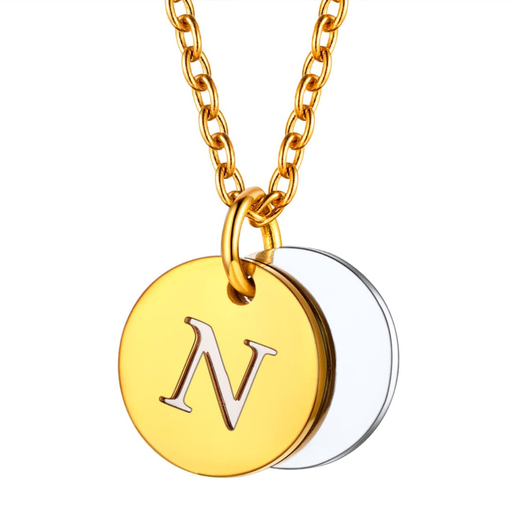 Custom Engraved Two-Tone A-Z Initial Necklace 18K Gold Plated 