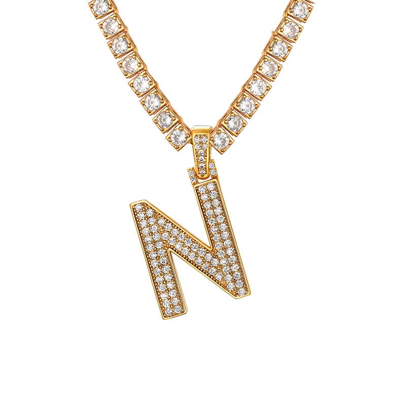 Personalized Gold Plated Full Cubic Zirconia A-Z Letter Initial Necklace 