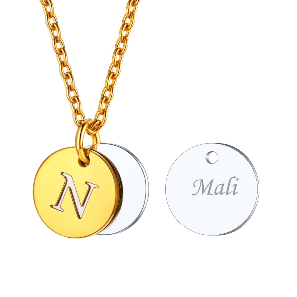 Custom Engraved Two-Tone A-Z Initial Necklace 18K Gold Plated 