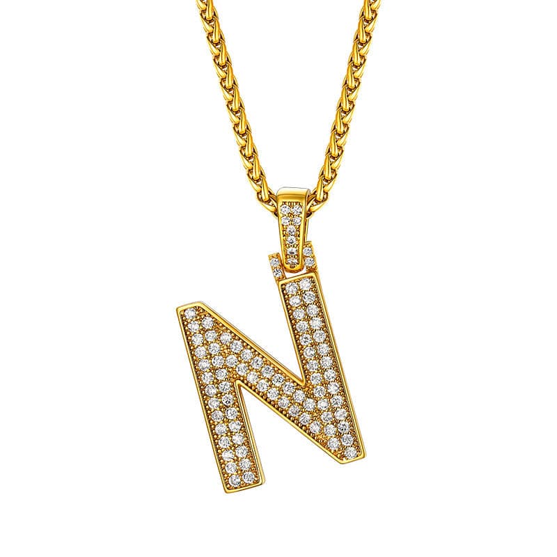 Personalized Gold Plated Full Cubic Zirconia A-Z Letter Initial Necklace 