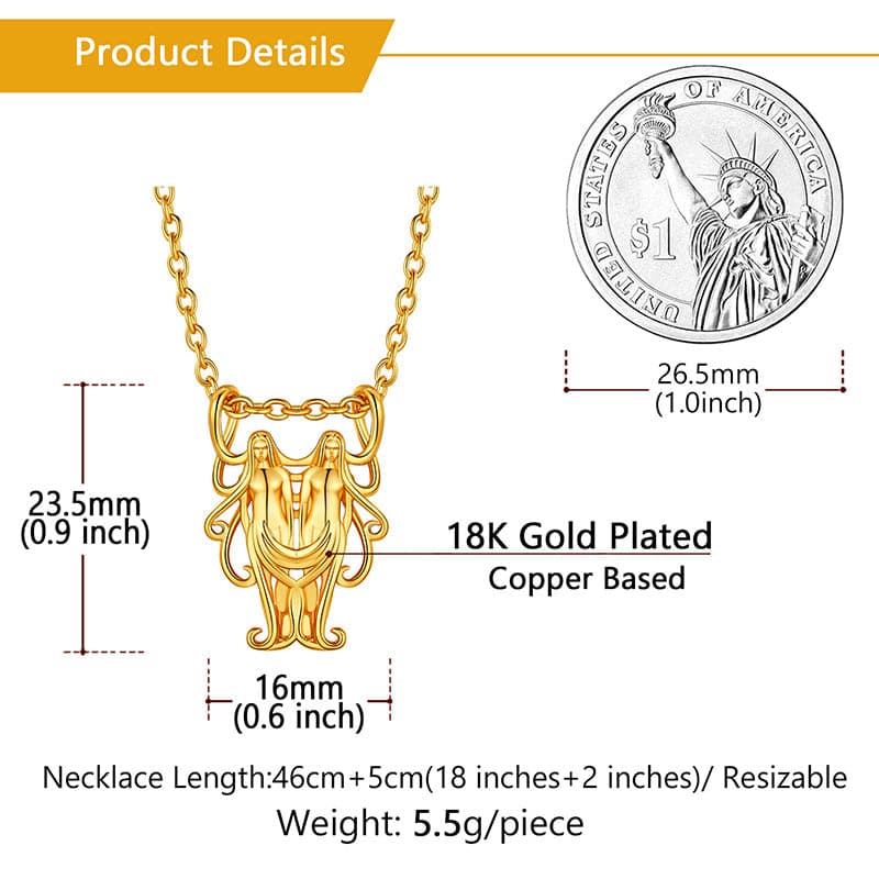 Gold Plated 12 Constellation Gemini Necklace Zodiac Astrology Jewelry 