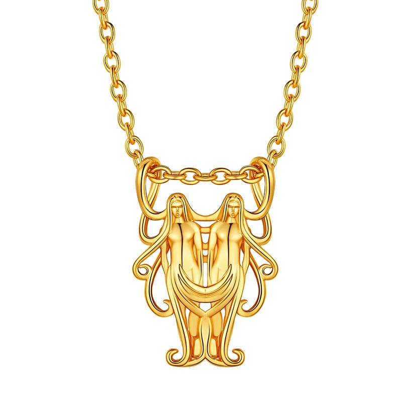 Gold Plated 12 Constellation Gemini Necklace Zodiac Astrology Jewelry 