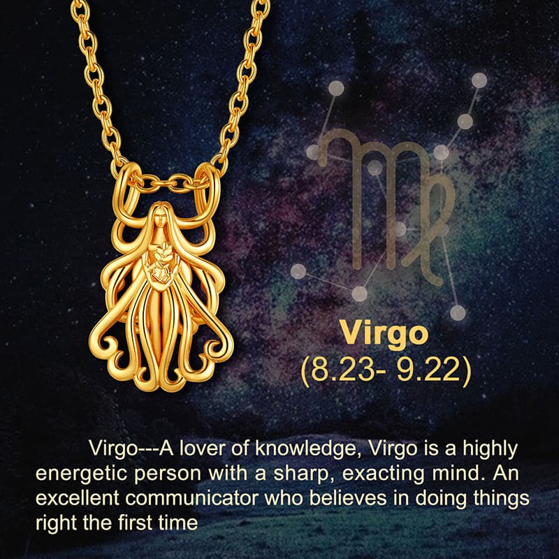 Gold Plated 12 Constellation Aquarius Necklace Zodiac Astrology Jewelry 