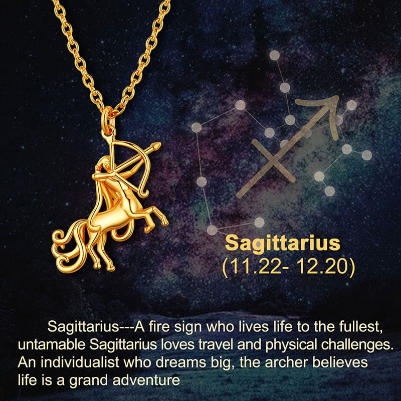 Gold Plated 12 Constellation Sagittarius Necklace Zodiac Astrology Jewelry 