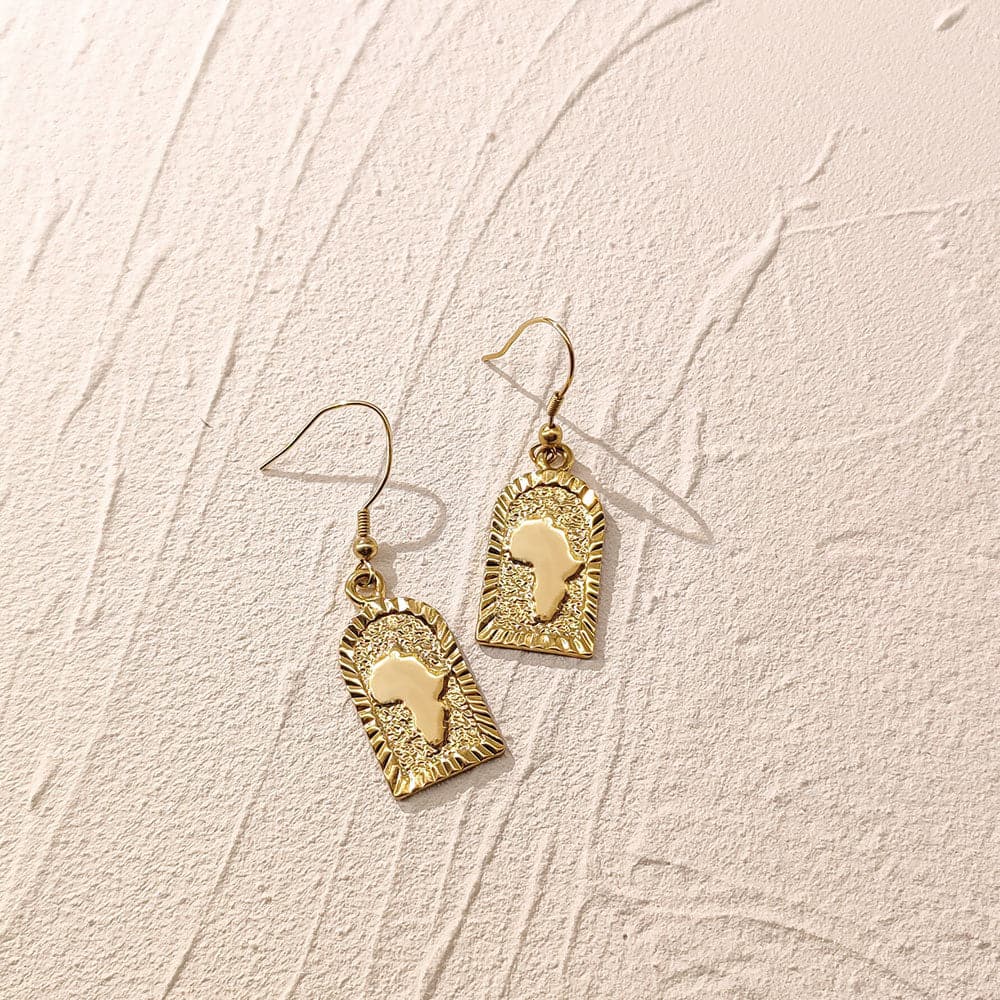 Africa Map Dangling Earrings 18K Gold Plated Outline Rhinestone For Men Women 