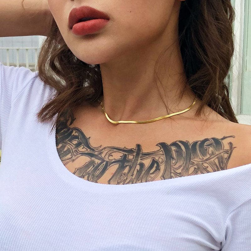 U7 Jewelry Flat Snake Chain Choker Necklace 3MM Gold Chain For Women 