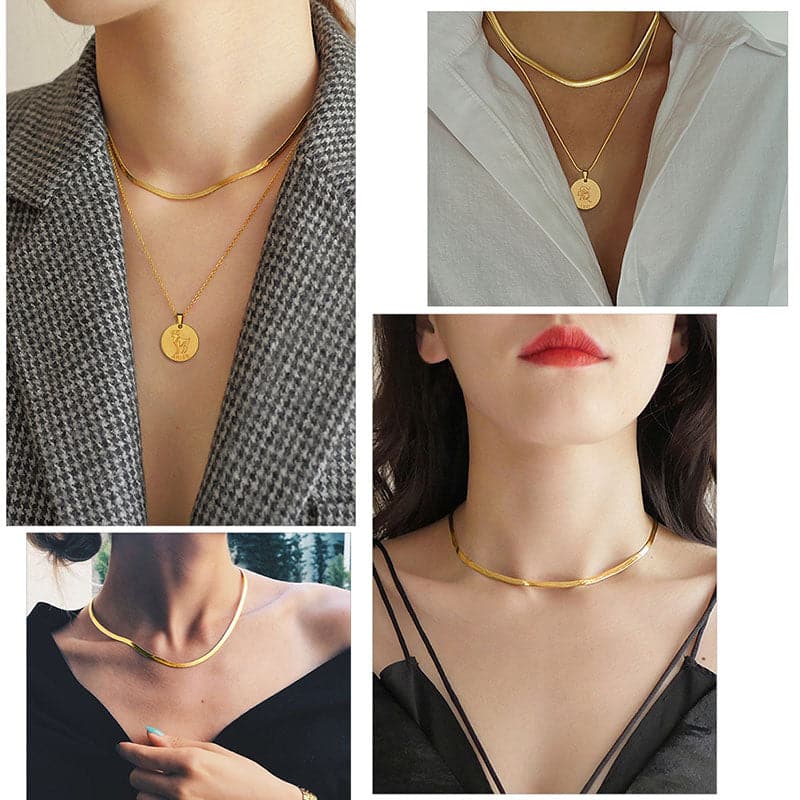 U7 Jewelry Flat Snake Chain Choker Necklace 3MM Gold Chain For Women 