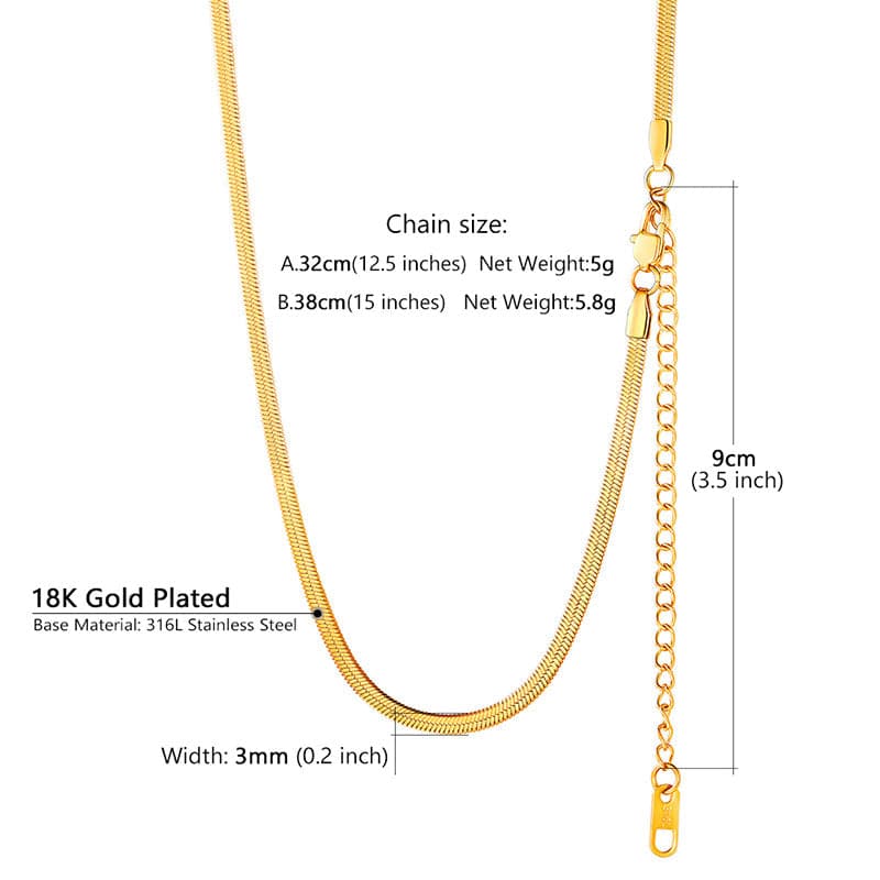 U7 Jewelry Flat Snake Chain Choker Necklace 3MM Gold Chain For Women 