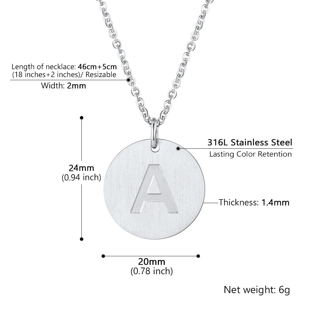 U7 Jewelry Minimalist A-Z Letter Necklace Round Disc Initial Necklace 