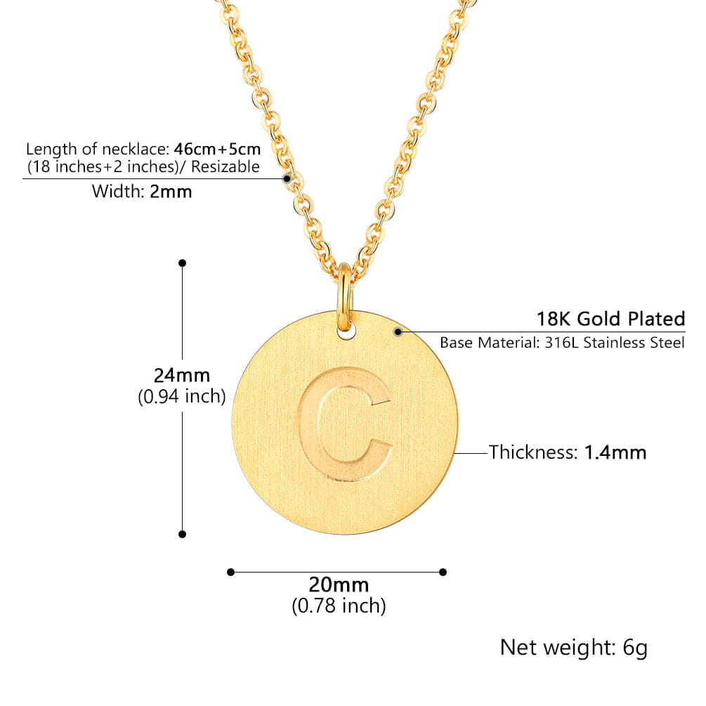 U7 Jewelry Minimalist A-Z Letter Necklace Round Disc Initial Necklace 