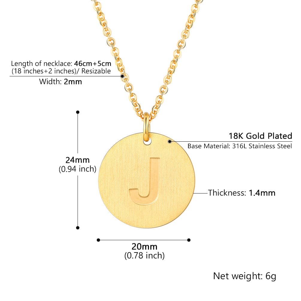 U7 Jewelry Minimalist A-Z Letter Necklace Round Disc Initial Necklace 