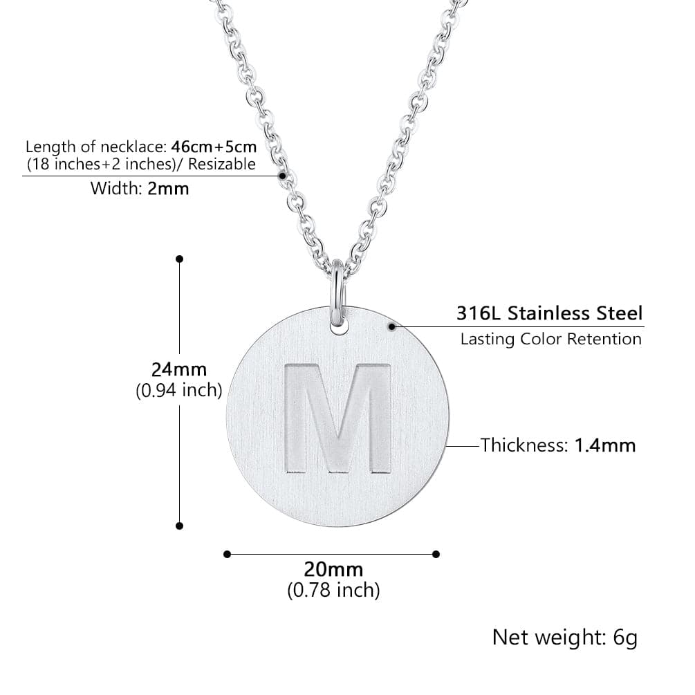 U7 Jewelry Minimalist A-Z Letter Necklace Round Disc Initial Necklace 