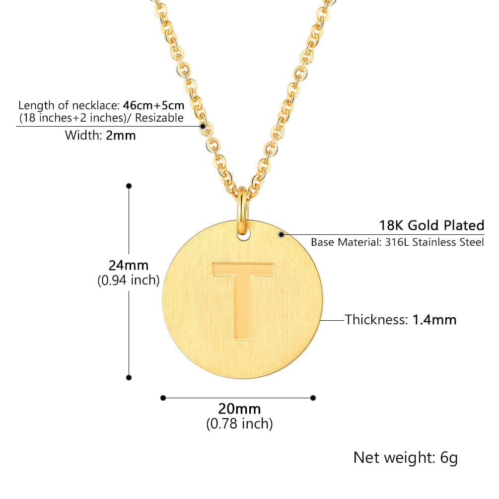 U7 Jewelry Minimalist A-Z Letter Necklace Round Disc Initial Necklace 