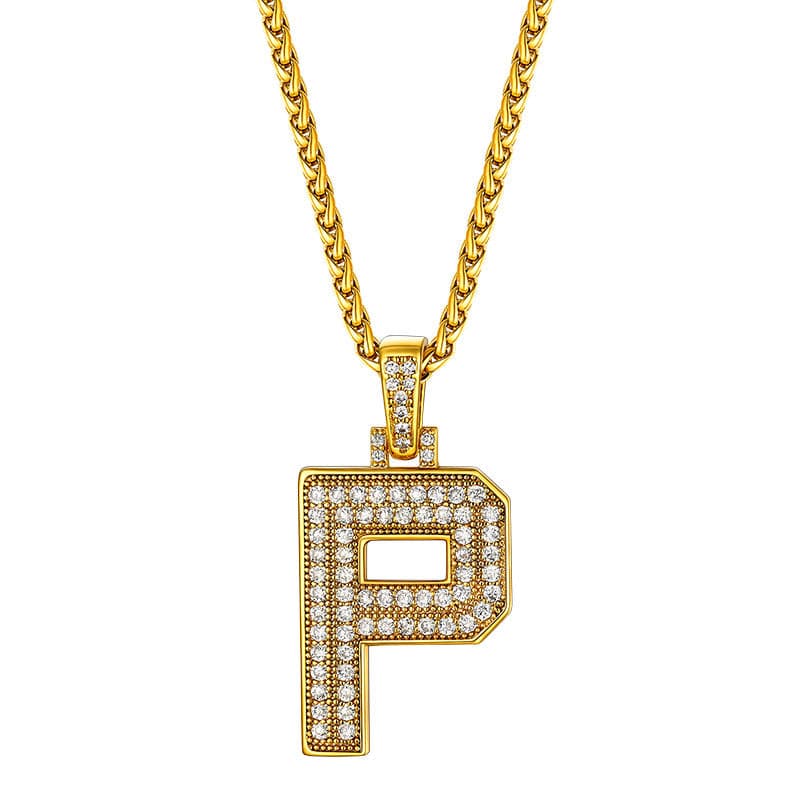 Personalized Gold Plated Full Cubic Zirconia A-Z Letter Initial Necklace 