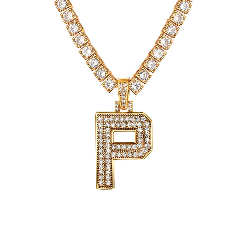 Personalized Gold Plated Full Cubic Zirconia A-Z Letter Initial Necklace 