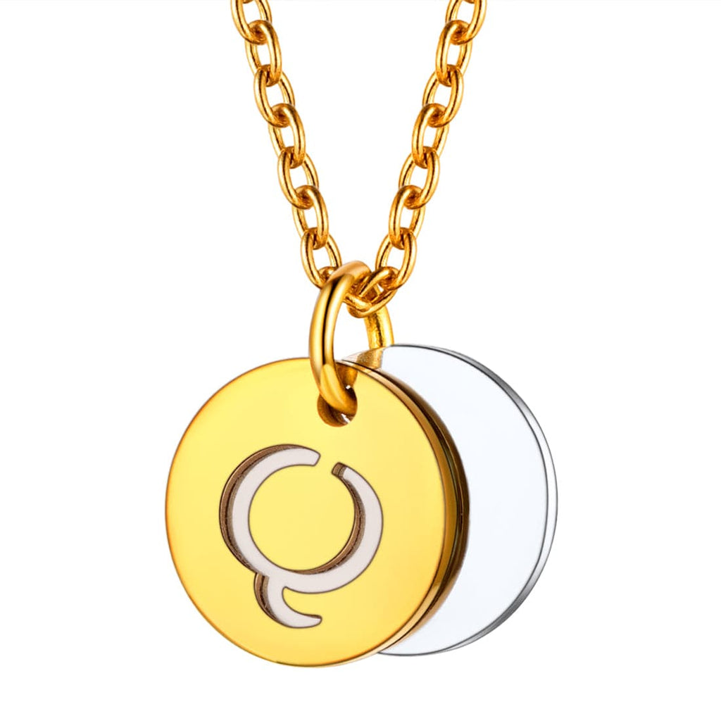 Custom Engraved Two-Tone A-Z Initial Necklace 18K Gold Plated 