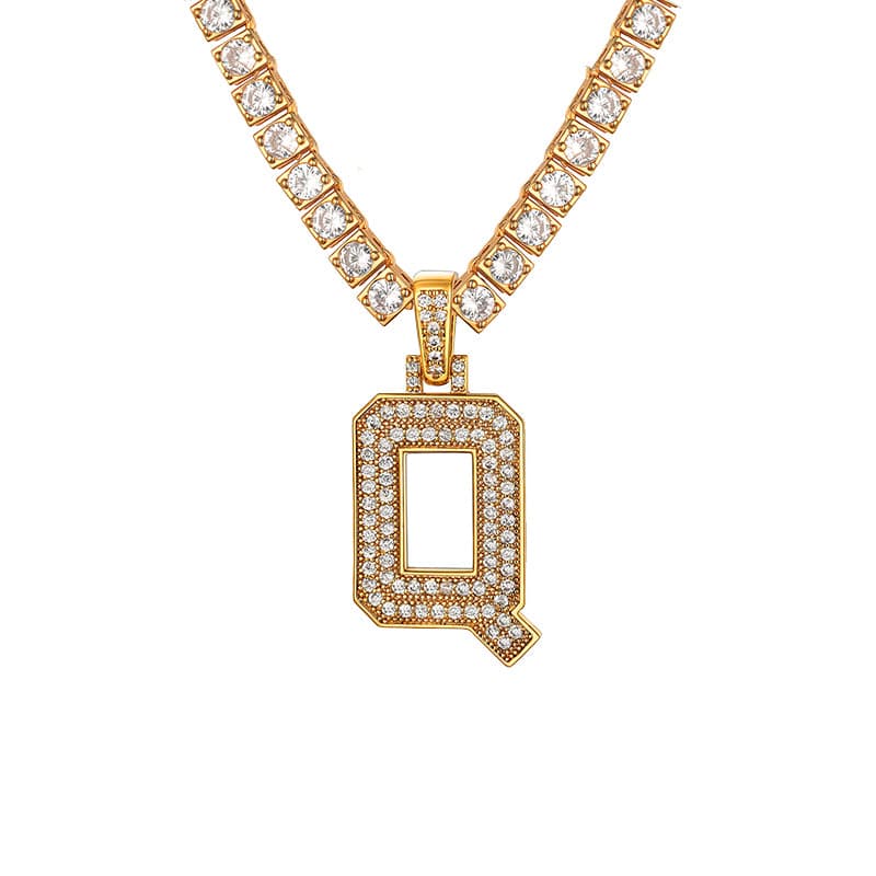 Personalized Gold Plated Full Cubic Zirconia A-Z Letter Initial Necklace 