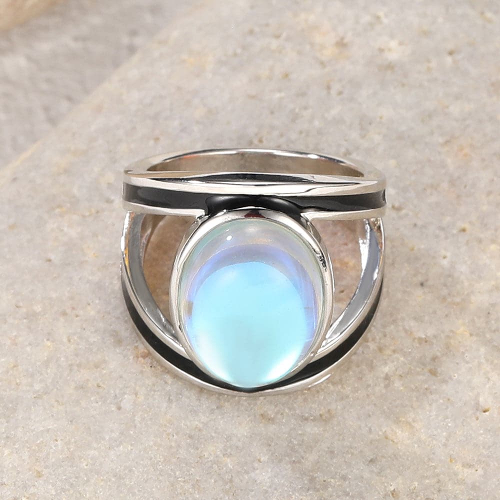 Moonstone Ring Engagement Ring Platinum Plated 