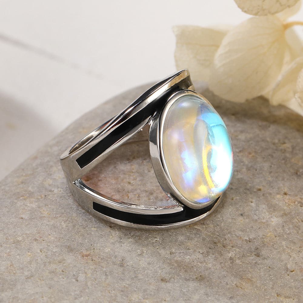 Moonstone Ring Engagement Ring Platinum Plated 