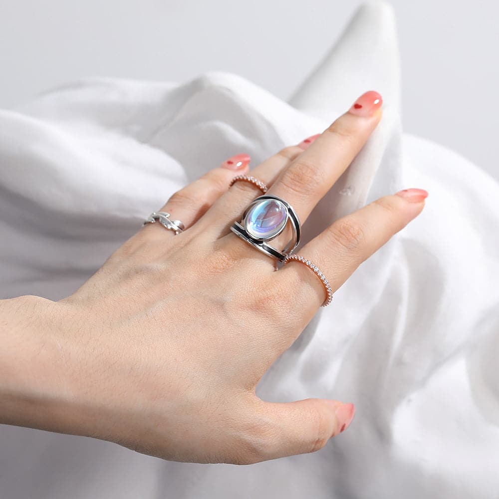 Moonstone Ring Engagement Ring Platinum Plated 