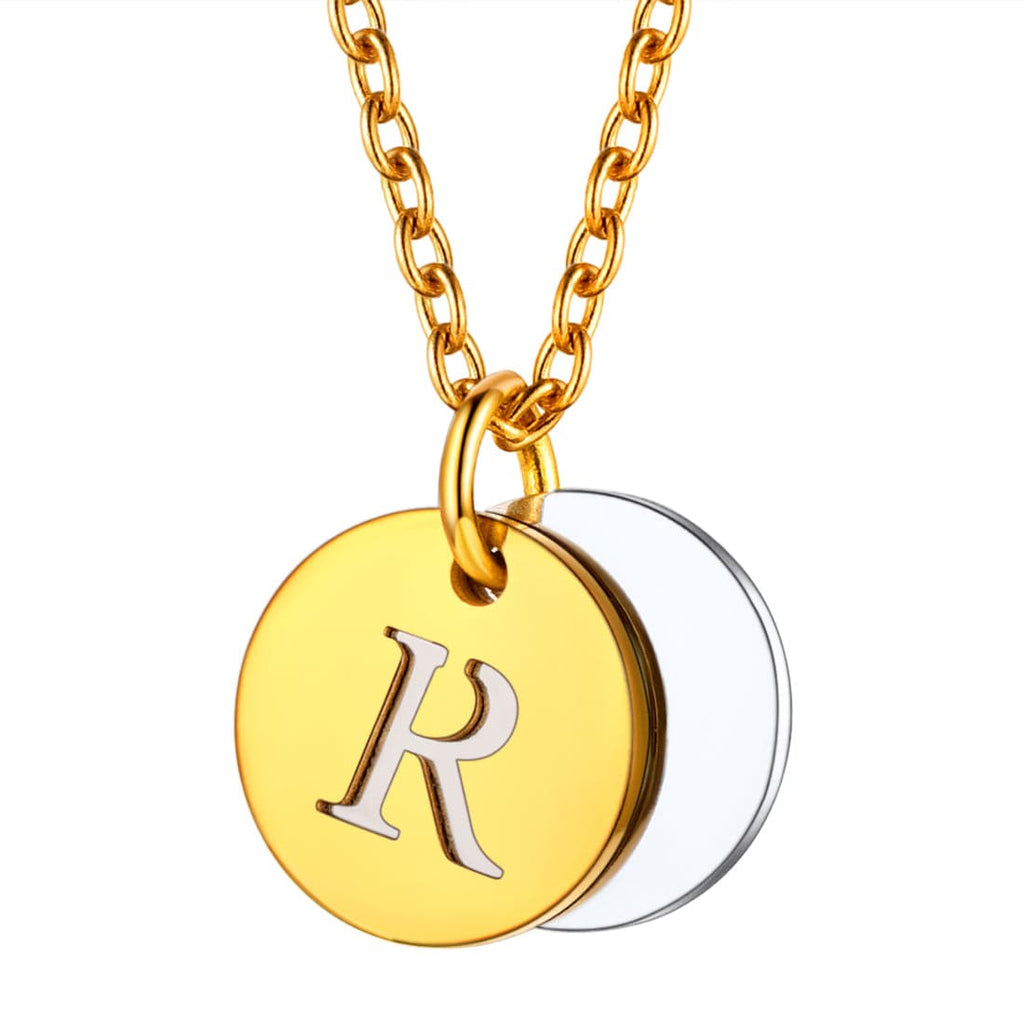 Custom Engraved Two-Tone A-Z Initial Necklace 18K Gold Plated 