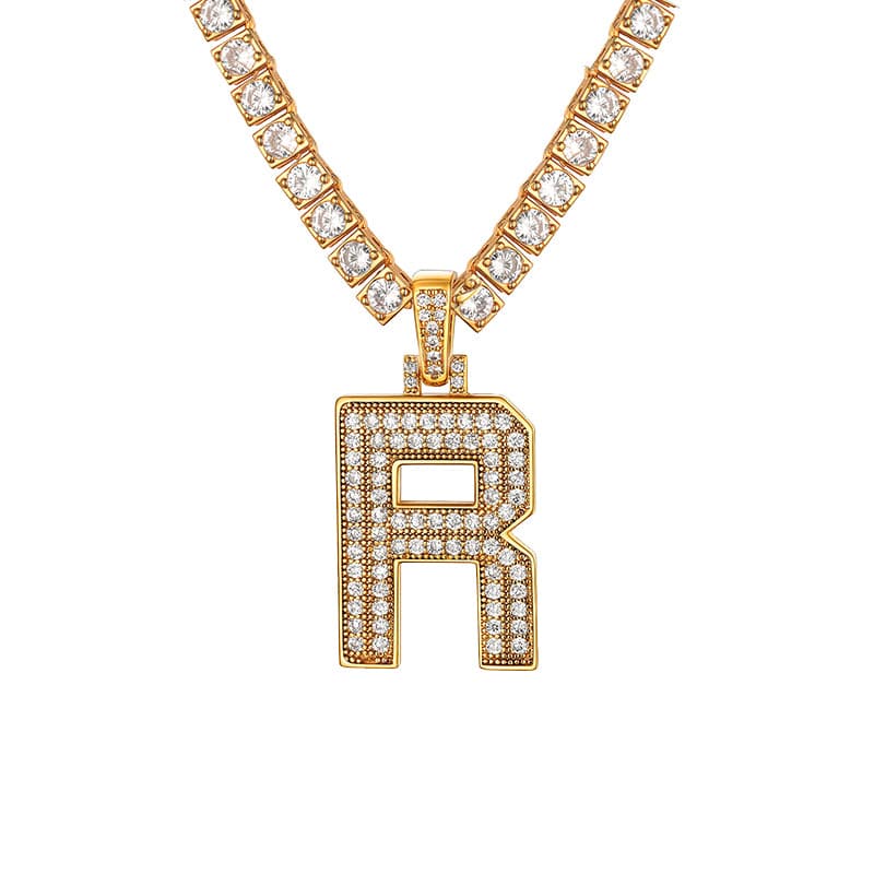 Personalized Gold Plated Full Cubic Zirconia A-Z Letter Initial Necklace 