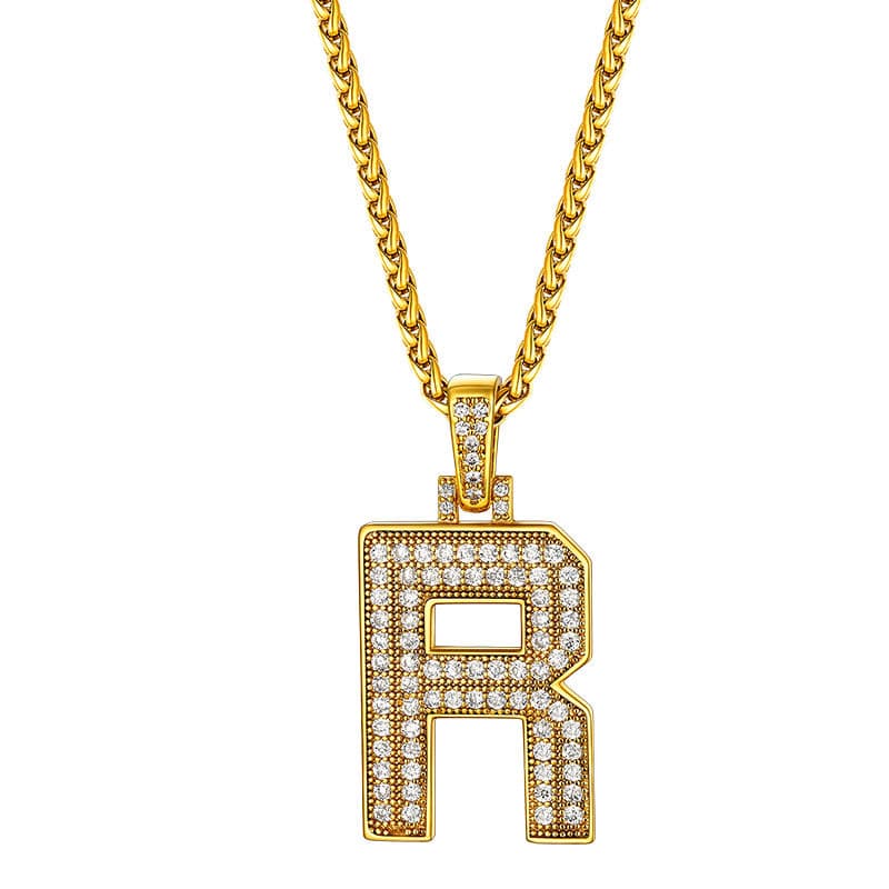 Personalized Gold Plated Full Cubic Zirconia A-Z Letter Initial Necklace 