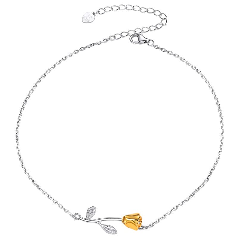 925 Sterling Silver Rose Flower Ankle Chain Bracelet Women Summer Anklet 