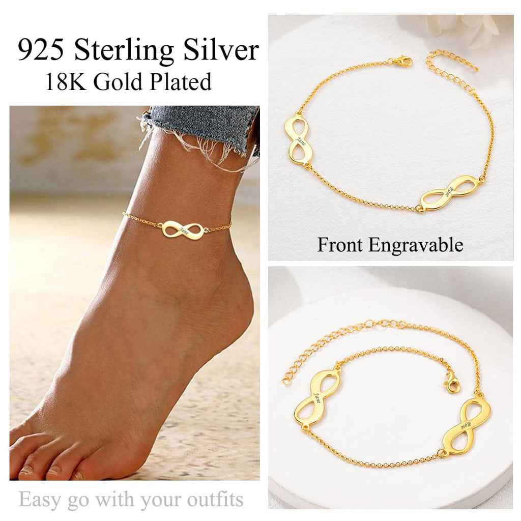 925 Sterling Silver Engraved Infinity Anklet For Women Summer Beach Anklets 