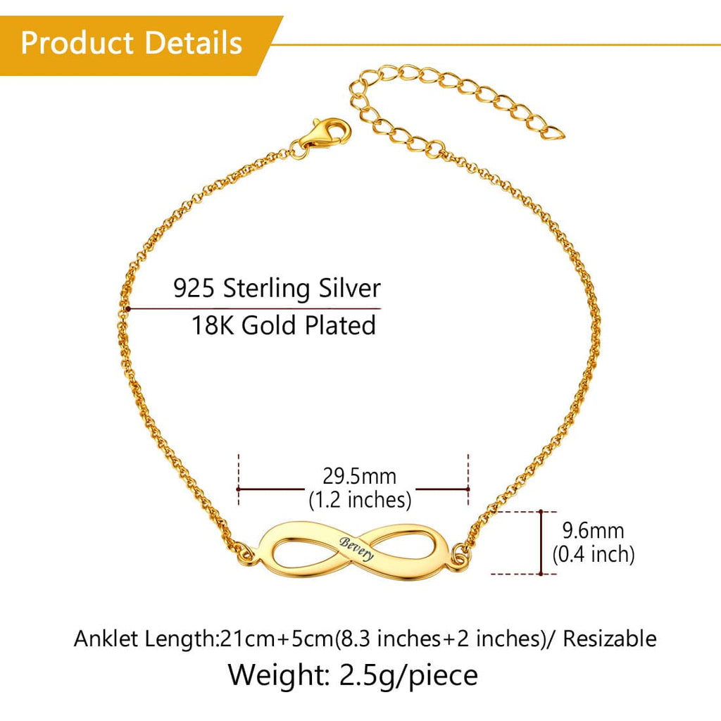 925 Sterling Silver Engraved Infinity Anklet For Women Summer Beach Anklets 