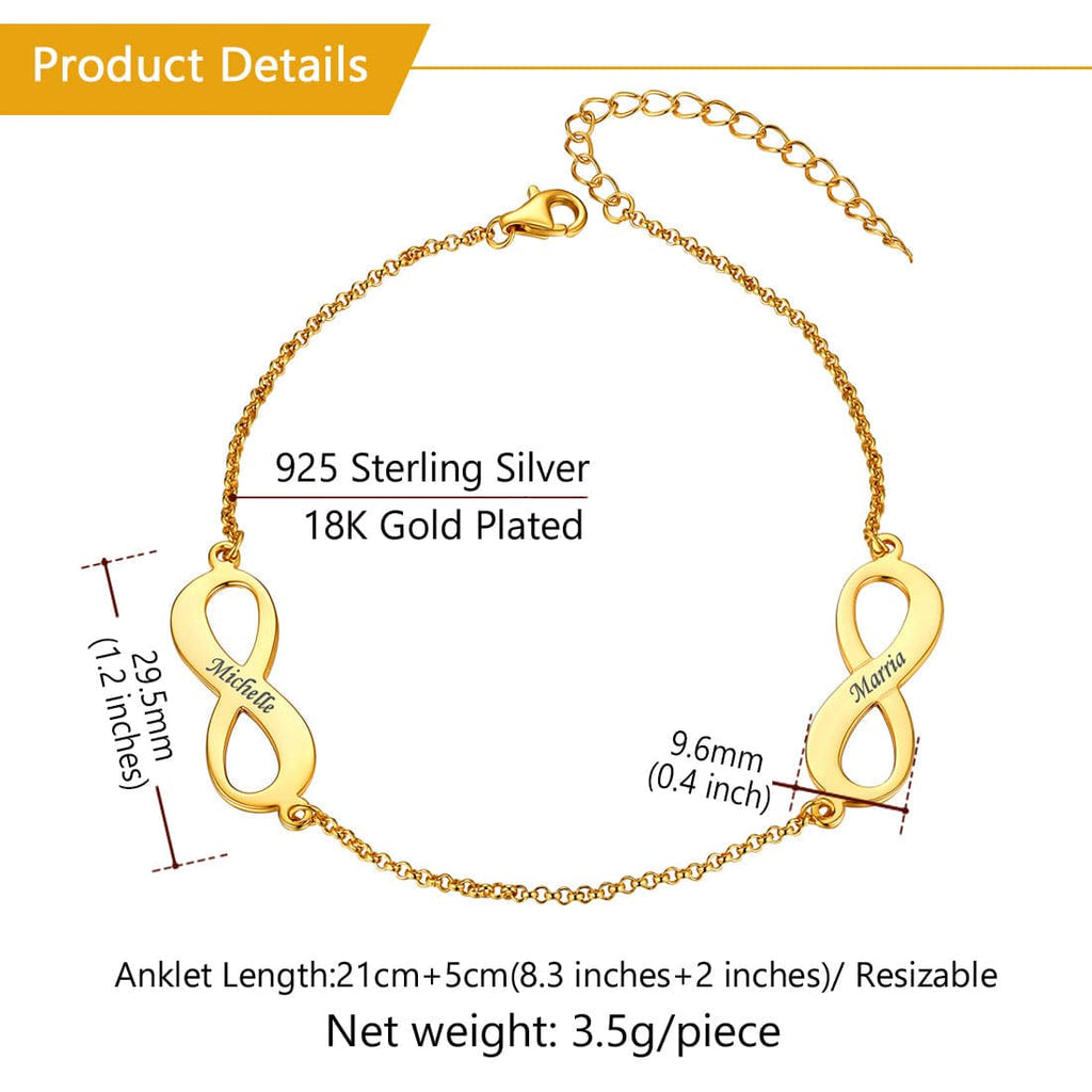 925 Sterling Silver Engraved Infinity Anklet For Women Summer Beach Anklets 