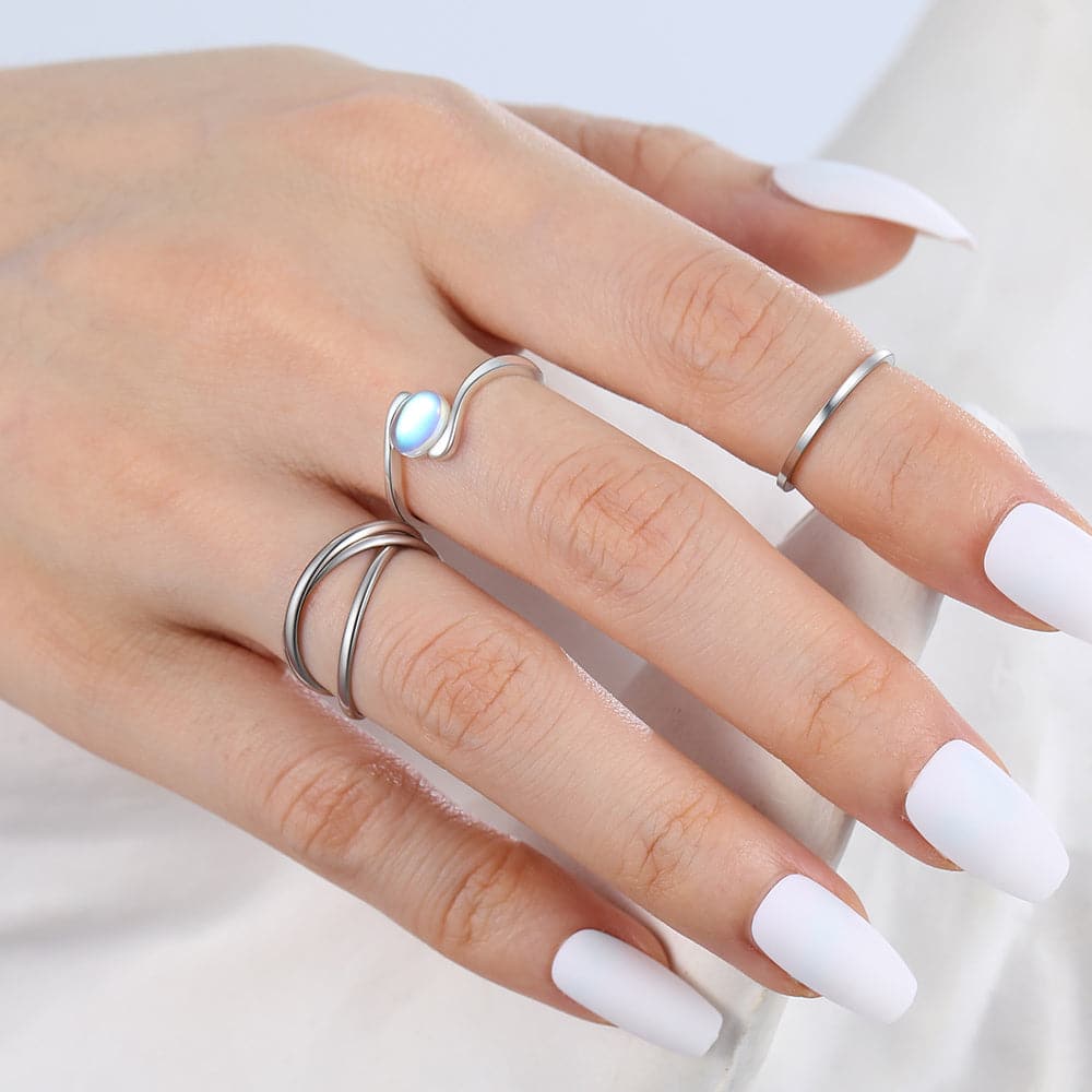 U7 Jewelry Adjustable Moonstone Rings For Women 925 Sterling Silver 