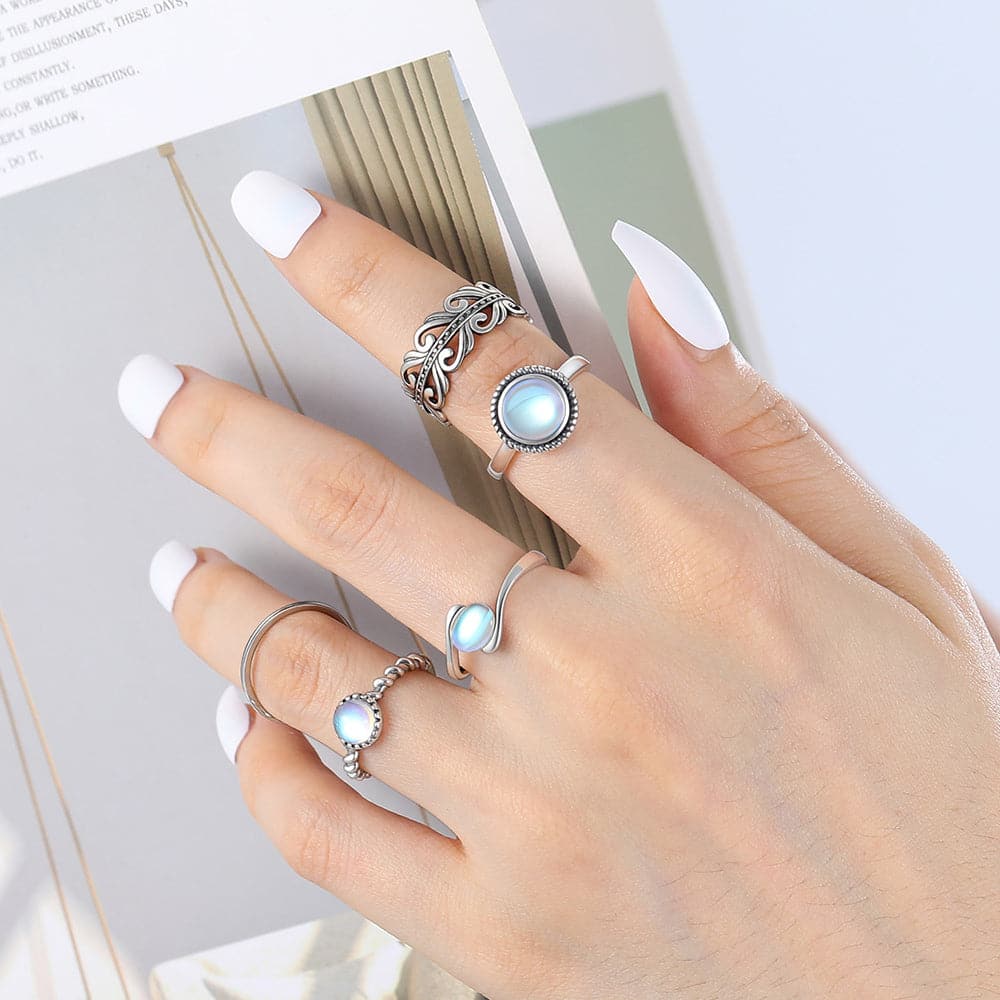 U7 Jewelry Adjustable Moonstone Rings For Women 925 Sterling Silver 