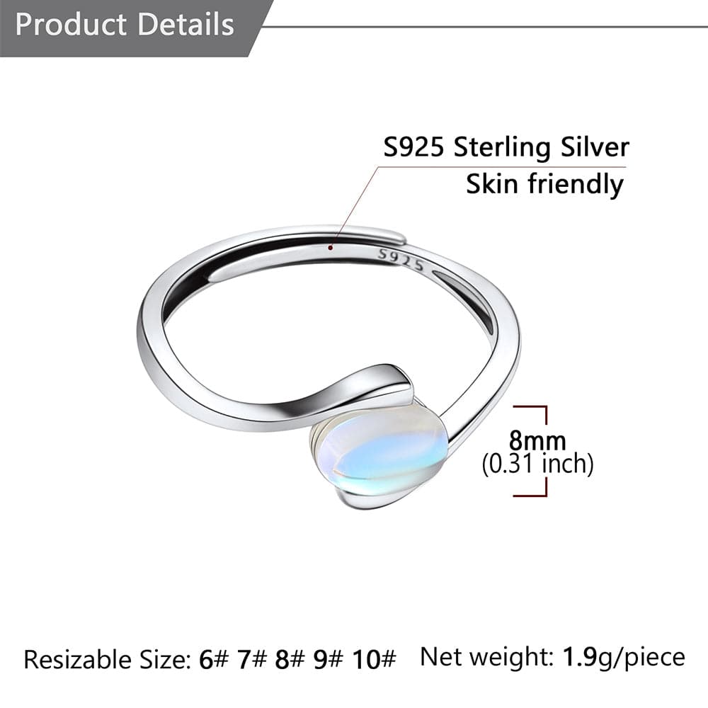 U7 Jewelry Adjustable Moonstone Rings For Women 925 Sterling Silver 